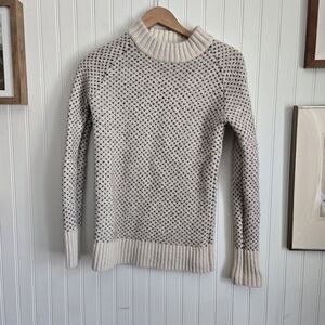 Duluth Trading Co Wool Alpaca Blend Cream and Brown Knit Sweater